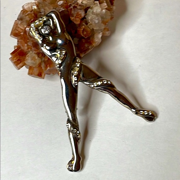 Vintage Silver Rhinestone Ribbons Wrapped On Human Figurine Brooch & Pendent - Picture 7 of 7